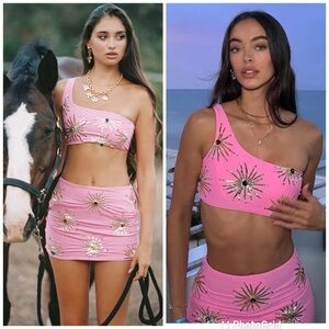 OCEANUS SWIMWEAR Callie Co-ord Luxe Mini Skirt + Top SET Pink New with Tags!